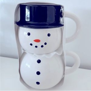 🆕 Target Stackable Snowman Mugs Set of 2 Ceramic Mugs, Christmas Holiday Decor
